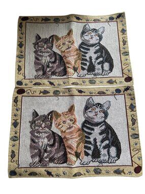 Cat-Themed Woven Placemats Tapestry  Set Of 2 12"x18" Perfect For Cat Lovers